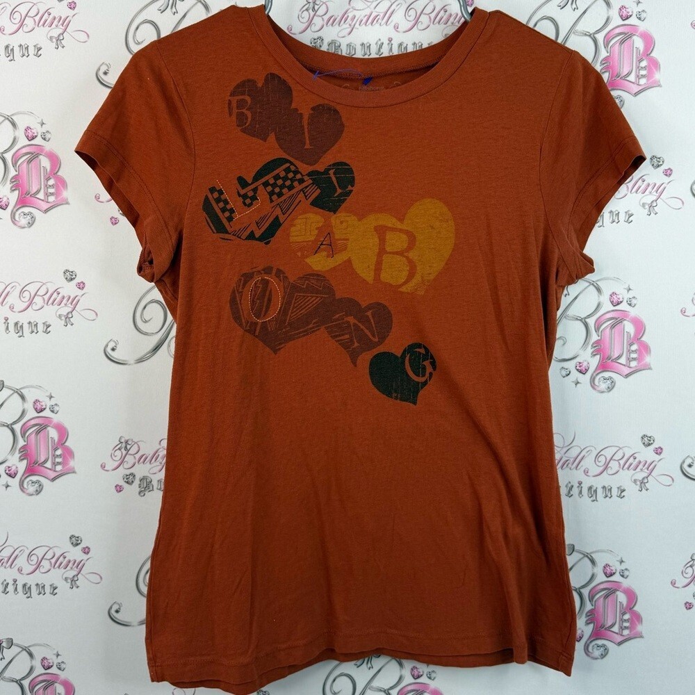 Billabong T-shirt hearts orange brown y2k Heart Graphic Tee - Rust and Black